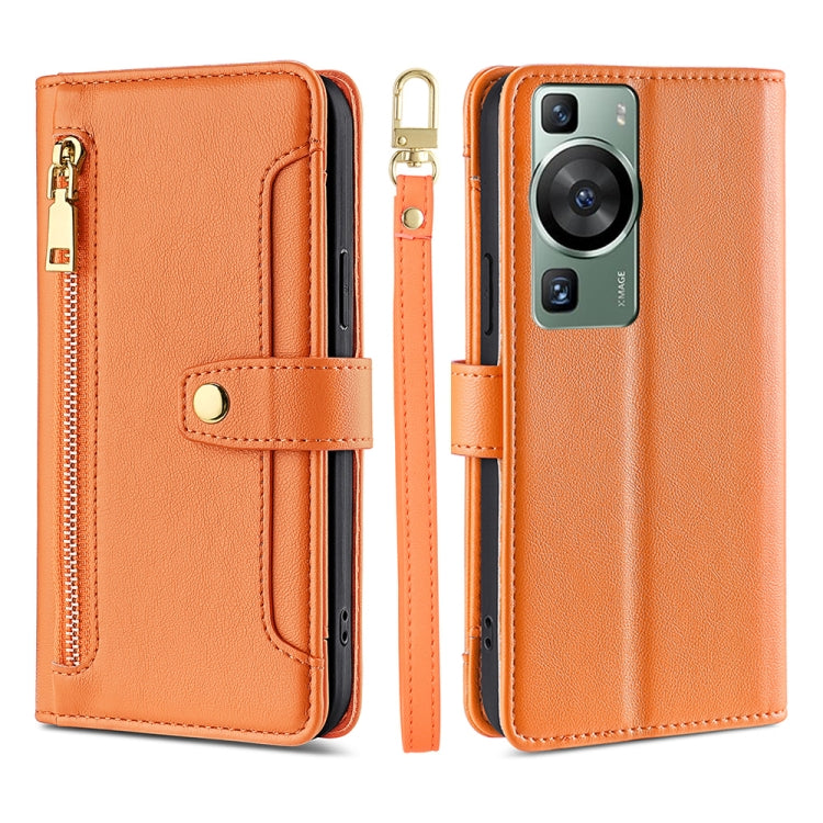 For Huawei P60 / P60 Pro Sheep Texture Cross-body Zipper Wallet Leather Phone Case(Orange) - Huawei Cases by PMC TechLife | Online Shopping South Africa | PMC TechLife | Buy Now Pay Later Mobicred