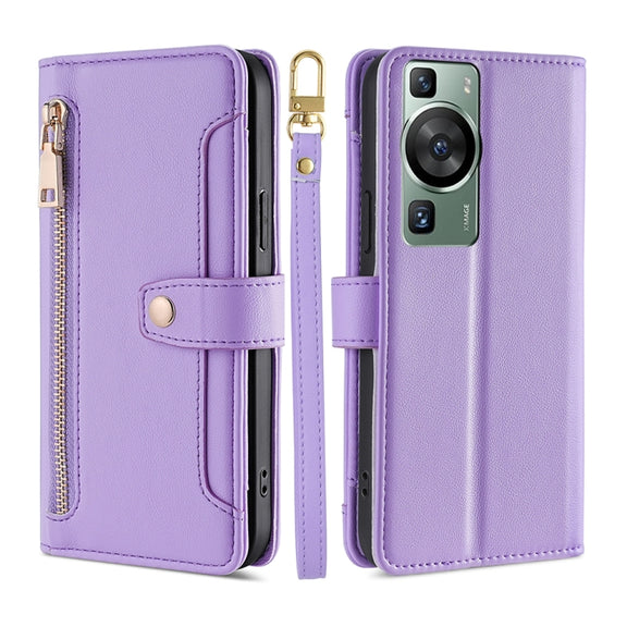 For Huawei P60 / P60 Pro Sheep Texture Cross-body Zipper Wallet Leather Phone Case(Purple)