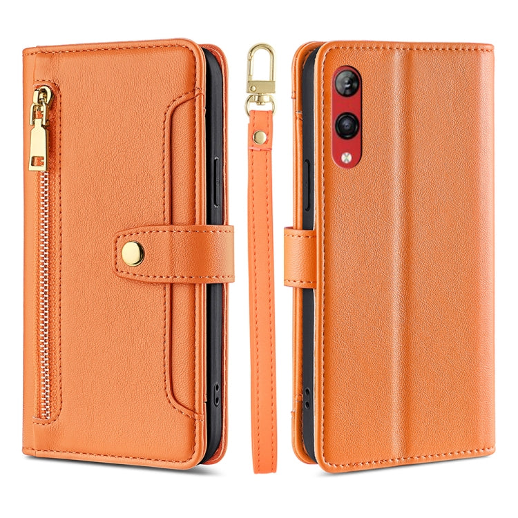 For Rakuten Hand 4G Sheep Texture Cross-body Zipper Wallet Leather Phone Case(Orange) - More Brand by PMC TechLife | Online Shopping South Africa | PMC TechLife | Buy Now Pay Later Mobicred