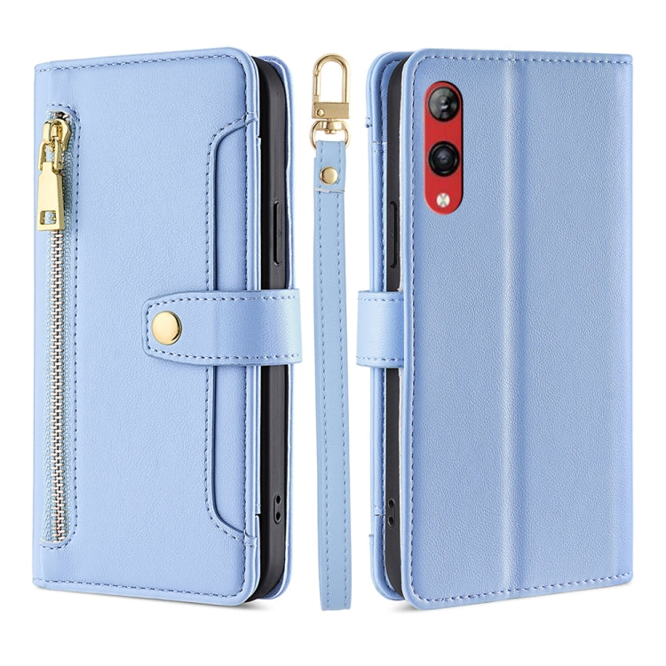 For Rakuten Hand 4G Sheep Texture Cross-body Zipper Wallet Leather Phone Case(Blue) - More Brand by PMC TechLife | Online Shopping South Africa | PMC TechLife | Buy Now Pay Later Mobicred