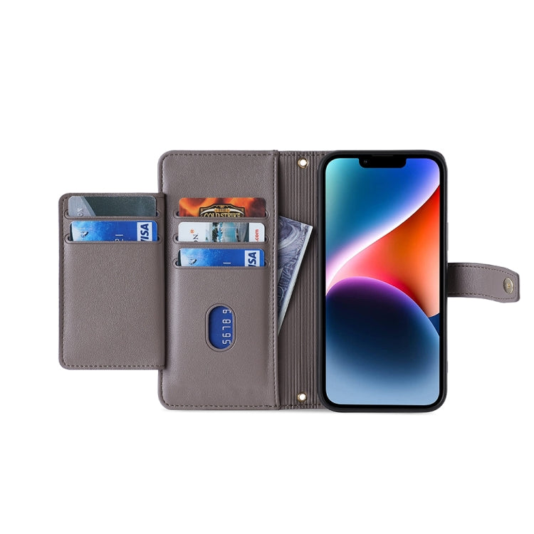 For Rakuten Hand 4G Sheep Texture Cross-body Zipper Wallet Leather Phone Case(Grey) - More Brand by PMC TechLife | Online Shopping South Africa | PMC TechLife | Buy Now Pay Later Mobicred