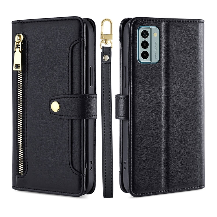 For Nokia G22 Sheep Texture Cross-body Zipper Wallet Leather Phone Case(Black) - Nokia Cases by PMC TechLife | Online Shopping South Africa | PMC TechLife | Buy Now Pay Later Mobicred