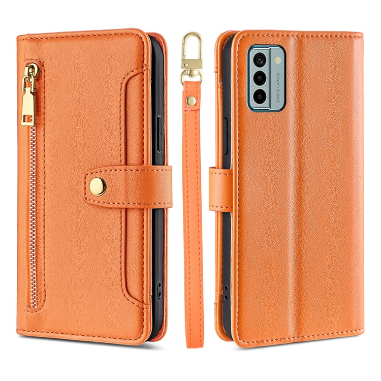 For Nokia G22 Sheep Texture Cross-body Zipper Wallet Leather Phone Case(Orange) - Nokia Cases by PMC TechLife | Online Shopping South Africa | PMC TechLife | Buy Now Pay Later Mobicred