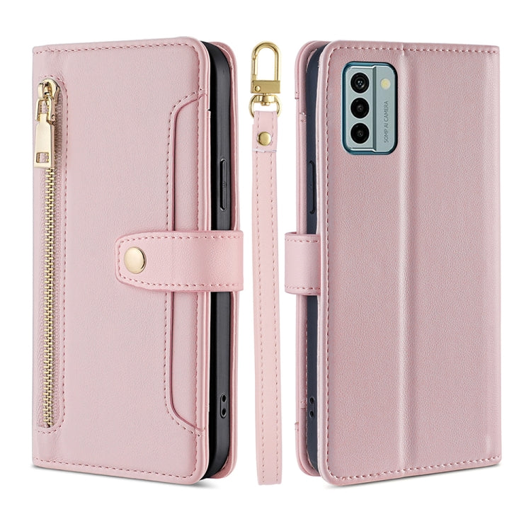 For Nokia G22 Sheep Texture Cross-body Zipper Wallet Leather Phone Case(Pink) - Nokia Cases by PMC TechLife | Online Shopping South Africa | PMC TechLife | Buy Now Pay Later Mobicred