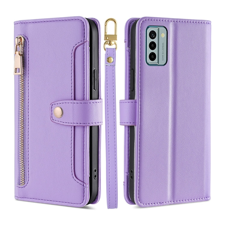 For Nokia G22 Sheep Texture Cross-body Zipper Wallet Leather Phone Case(Purple) - Nokia Cases by PMC TechLife | Online Shopping South Africa | PMC TechLife | Buy Now Pay Later Mobicred