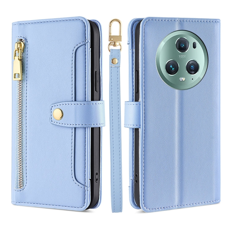For Honor Magic5 Pro Sheep Texture Cross-body Zipper Wallet Leather Phone Case(Blue) - Honor Cases by PMC TechLife | Online Shopping South Africa | PMC TechLife | Buy Now Pay Later Mobicred