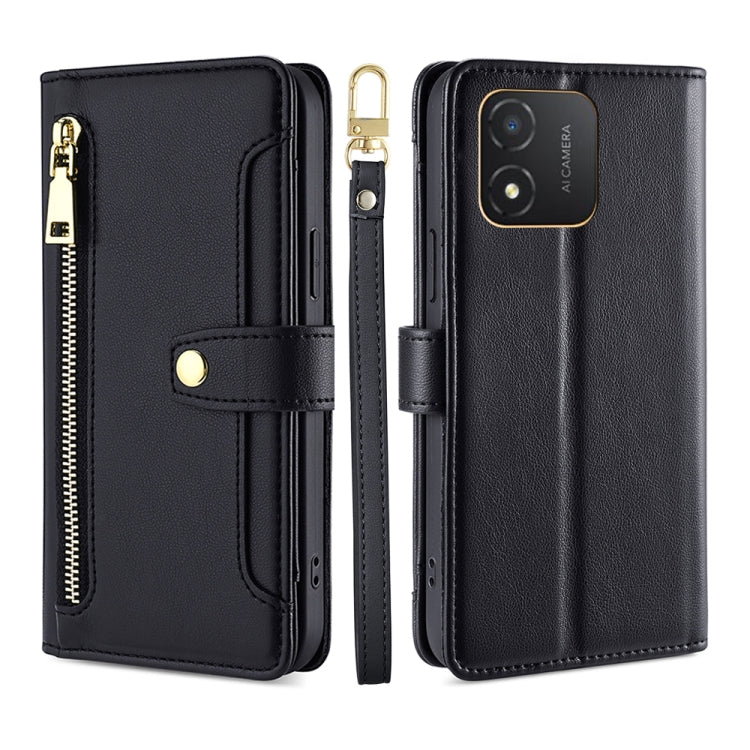 For Honor X5 4G Sheep Texture Cross-body Zipper Wallet Leather Phone Case(Black) - Honor Cases by PMC TechLife | Online Shopping South Africa | PMC TechLife | Buy Now Pay Later Mobicred