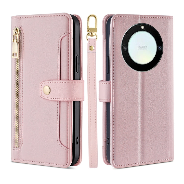 For Honor X40 Sheep Texture Cross-body Zipper Wallet Leather Phone Case(Pink) - Honor Cases by PMC TechLife | Online Shopping South Africa | PMC TechLife | Buy Now Pay Later Mobicred