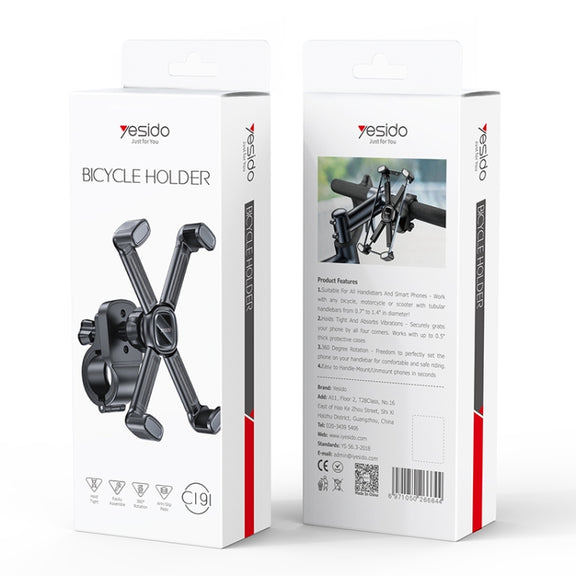 Yesido C191 4-axis Support Bicycle Handle Phone Holder(Black)