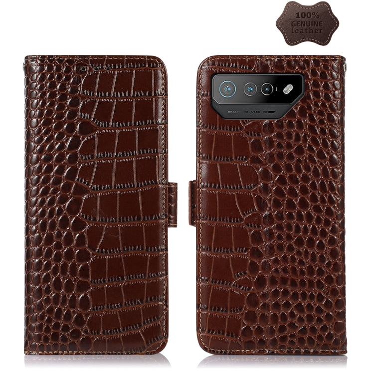 For Asus ROG Phone 7 Crocodile Top Layer Cowhide Leather Phone Case(Brown) - ASUS Cases by PMC TechLife | Online Shopping South Africa | PMC TechLife | Buy Now Pay Later Mobicred