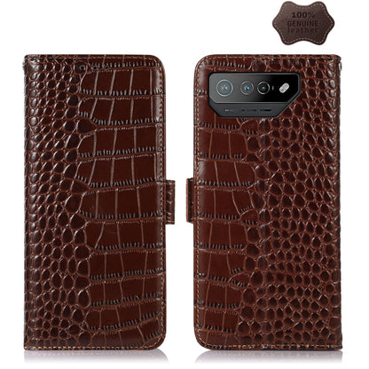 For Asus ROG Phone 7 Crocodile Top Layer Cowhide Leather Phone Case(Brown) - ASUS Cases by PMC Jewellery | Online Shopping South Africa | PMC Jewellery | Buy Now Pay Later Mobicred