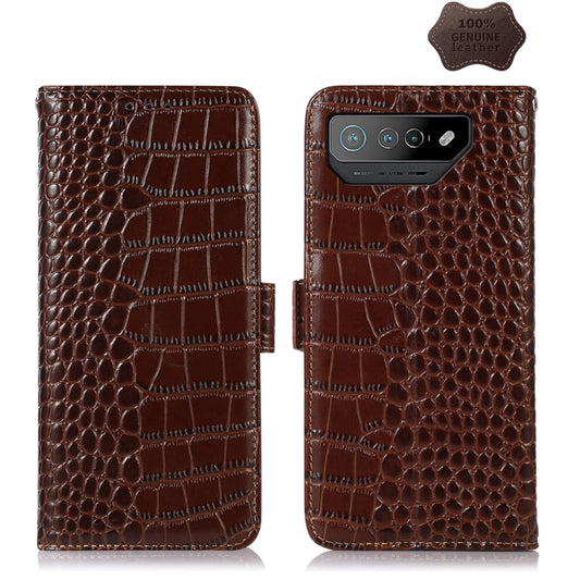 For Asus ROG Phone 7 Crocodile Top Layer Cowhide Leather Phone Case(Brown) - ASUS Cases by PMC Jewellery | Online Shopping South Africa | PMC Jewellery | Buy Now Pay Later Mobicred