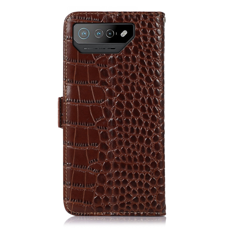 For Asus ROG Phone 7 Crocodile Top Layer Cowhide Leather Phone Case(Brown) - ASUS Cases by PMC Jewellery | Online Shopping South Africa | PMC Jewellery | Buy Now Pay Later Mobicred