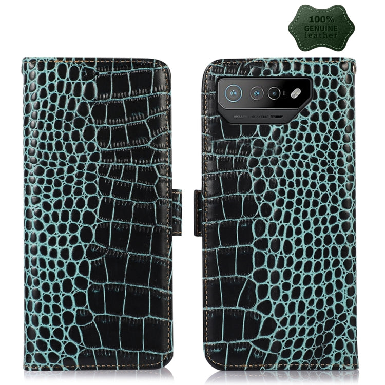 For Asus ROG Phone 7 Crocodile Top Layer Cowhide Leather Phone Case(Green) - ASUS Cases by PMC Jewellery | Online Shopping South Africa | PMC Jewellery | Buy Now Pay Later Mobicred