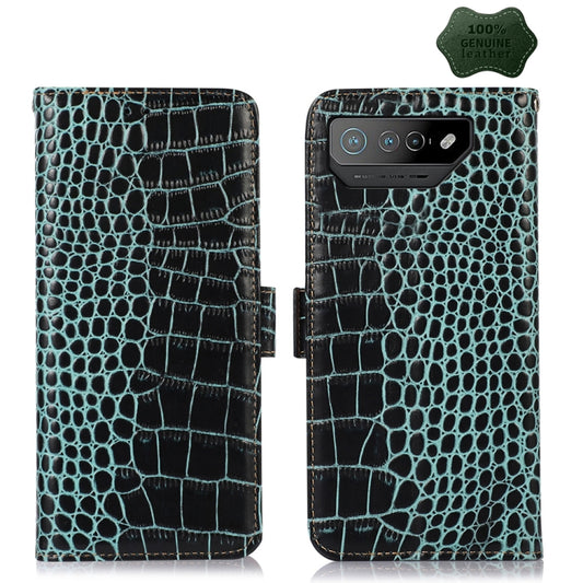For Asus ROG Phone 7 Crocodile Top Layer Cowhide Leather Phone Case(Green) - ASUS Cases by PMC Jewellery | Online Shopping South Africa | PMC Jewellery | Buy Now Pay Later Mobicred