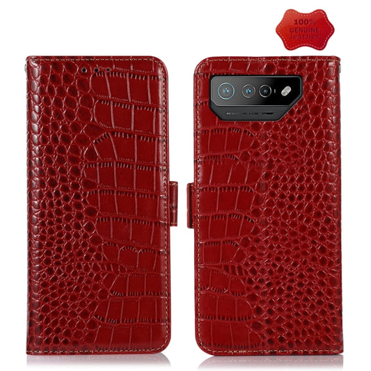 For Asus ROG Phone 7 Crocodile Top Layer Cowhide Leather Phone Case(Red) - ASUS Cases by PMC Jewellery | Online Shopping South Africa | PMC Jewellery | Buy Now Pay Later Mobicred