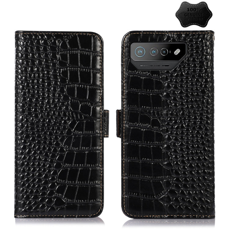 For Asus ROG Phone 7 Crocodile Top Layer Cowhide Leather Phone Case(Black) - ASUS Cases by PMC Jewellery | Online Shopping South Africa | PMC Jewellery | Buy Now Pay Later Mobicred