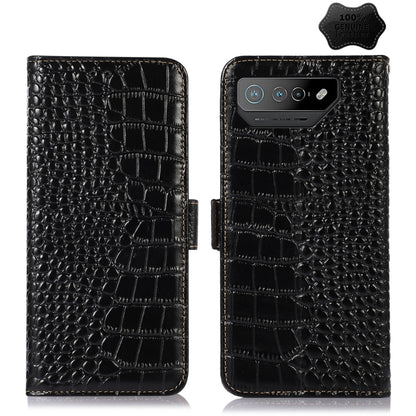 For Asus ROG Phone 7 Crocodile Top Layer Cowhide Leather Phone Case(Black) - ASUS Cases by PMC Jewellery | Online Shopping South Africa | PMC Jewellery | Buy Now Pay Later Mobicred