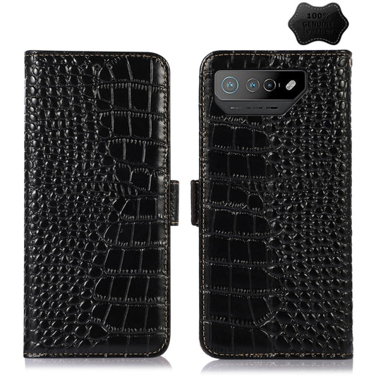 For Asus ROG Phone 7 Crocodile Top Layer Cowhide Leather Phone Case(Black) - ASUS Cases by PMC Jewellery | Online Shopping South Africa | PMC Jewellery | Buy Now Pay Later Mobicred