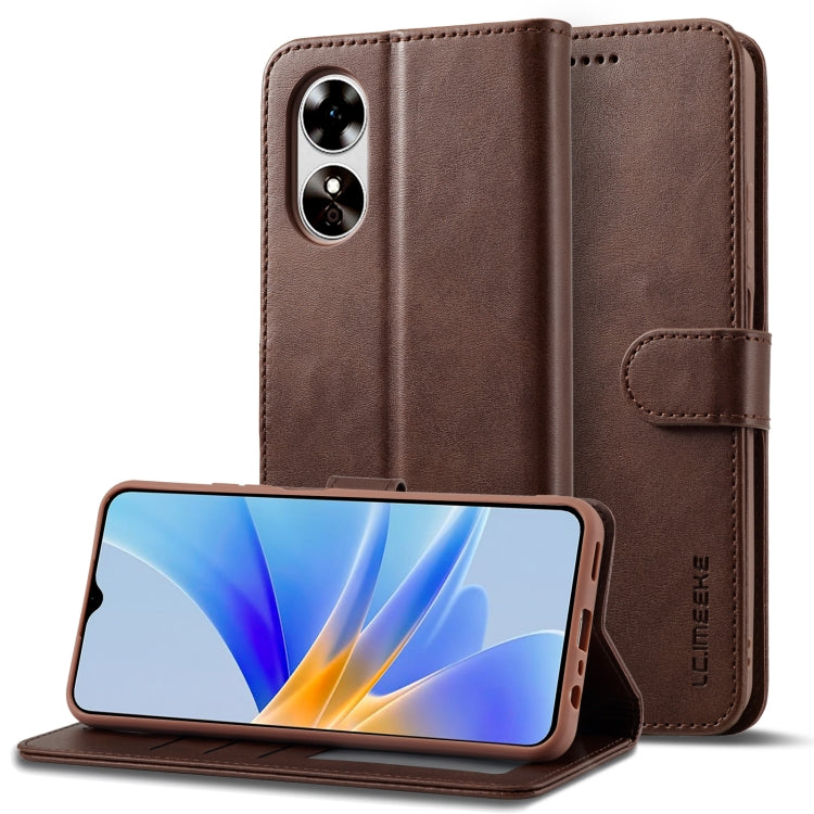 For OPPO A78 5G Global LC.IMEEKE Calf Texture Horizontal Flip Leather Case(Brown) - OPPO Cases by LC.IMEEKE | Online Shopping South Africa | PMC TechLife | Buy Now Pay Later Mobicred