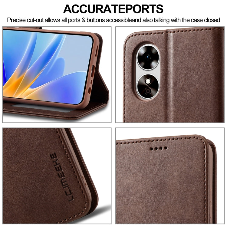 For OPPO A78 5G Global LC.IMEEKE Calf Texture Horizontal Flip Leather Case(Brown) - OPPO Cases by LC.IMEEKE | Online Shopping South Africa | PMC TechLife | Buy Now Pay Later Mobicred