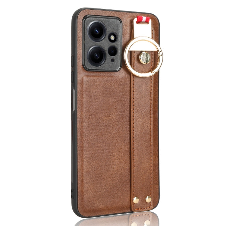 For Redmi Note 12 4G Global Wristband Leather Back Phone Case(Brown) - Note 12 Cases by PMC TechLife | Online Shopping South Africa | PMC TechLife | Buy Now Pay Later Mobicred