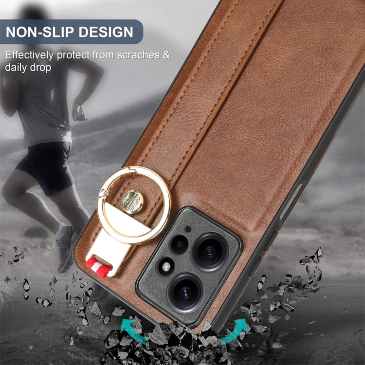 For Redmi Note 12 4G Global Wristband Leather Back Phone Case(Brown) - Note 12 Cases by PMC TechLife | Online Shopping South Africa | PMC TechLife | Buy Now Pay Later Mobicred