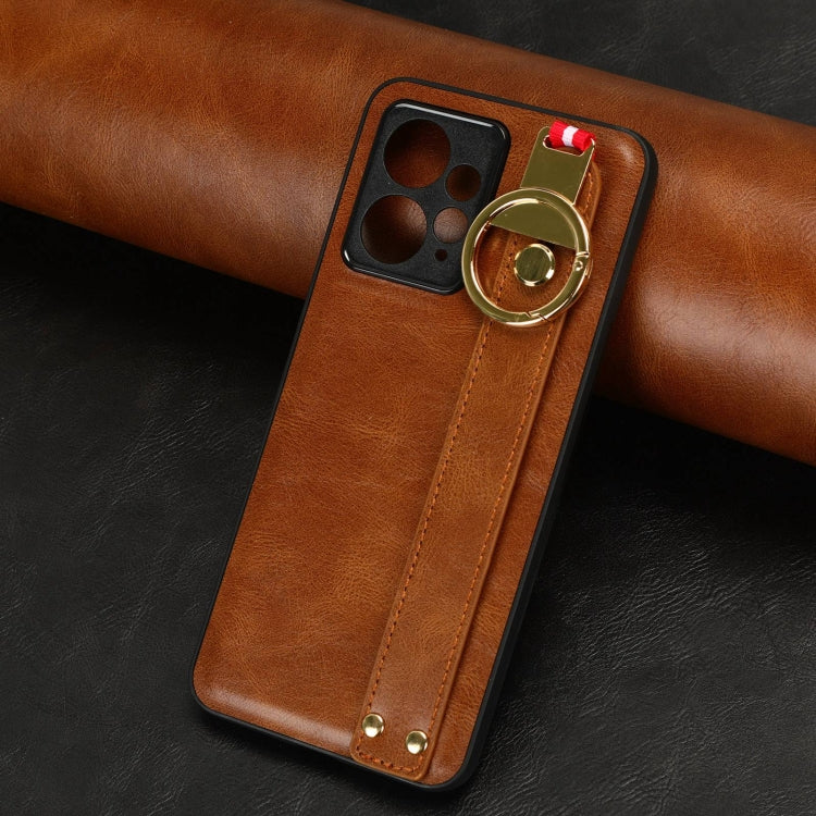 For Redmi Note 12 4G Global Wristband Leather Back Phone Case(Brown) - Note 12 Cases by PMC TechLife | Online Shopping South Africa | PMC TechLife | Buy Now Pay Later Mobicred