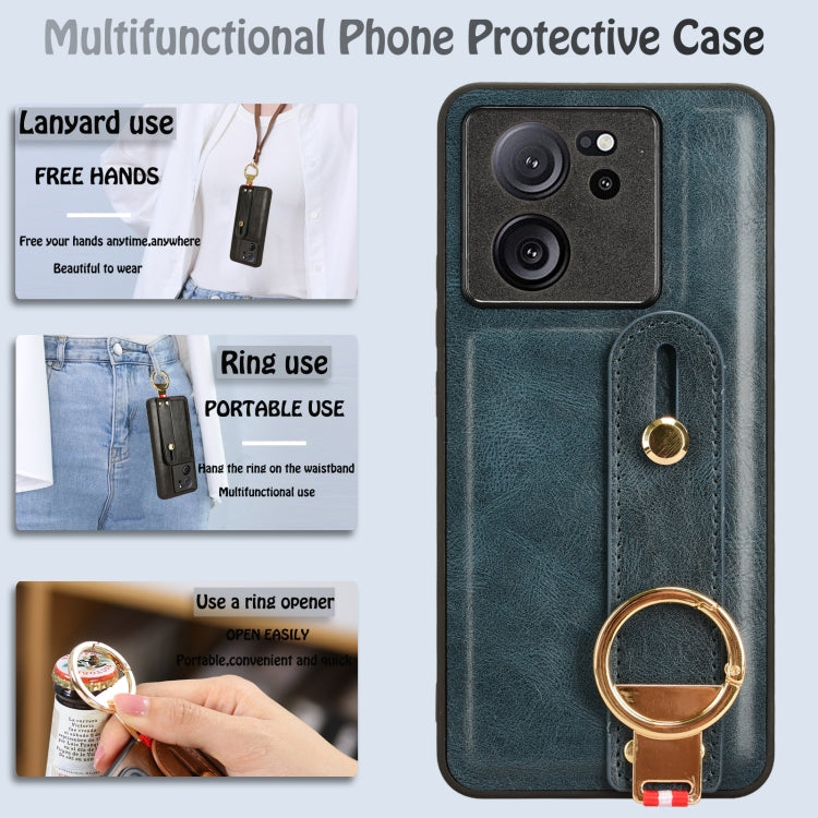 For Xiaomi 13T / 13T Pro / Redmi K60 Ultra Wristband Leather Back Phone Case(Blue) - Redmi K60 Ultra Cases by PMC TechLife | Online Shopping South Africa | PMC TechLife | Buy Now Pay Later Mobicred
