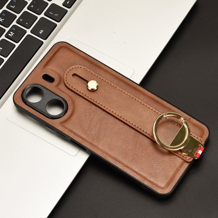 For Xiaomi Redmi 13C 4G/Poco C65 Wristband Leather Back Phone Case(Brown) - 13C Cases by PMC TechLife | Online Shopping South Africa | PMC TechLife | Buy Now Pay Later Mobicred