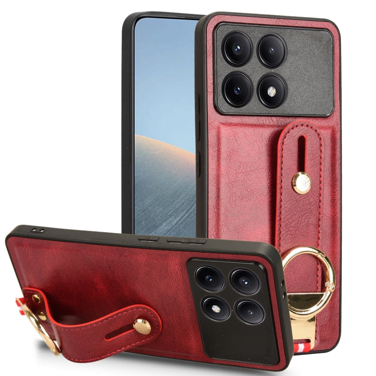 For Xiaomi Redmi K70/K70 Pro Wristband Leather Back Phone Case(Red) - Xiaomi Cases by PMC Jewellery | Online Shopping South Africa | PMC Jewellery | Buy Now Pay Later Mobicred