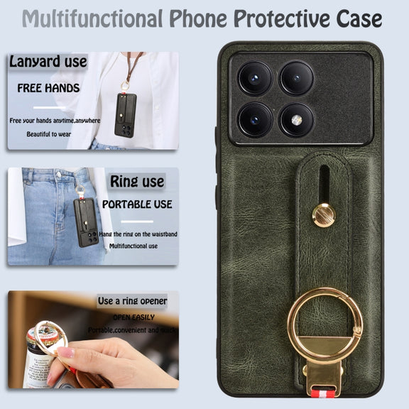 For Xiaomi Redmi K70/K70 Pro Wristband Leather Back Phone Case(Green)