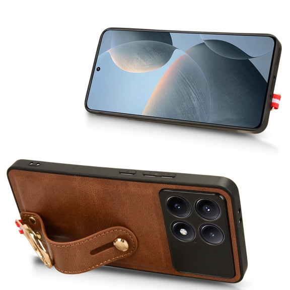 For Xiaomi Redmi K70/K70 Pro Wristband Leather Back Phone Case(Brown)