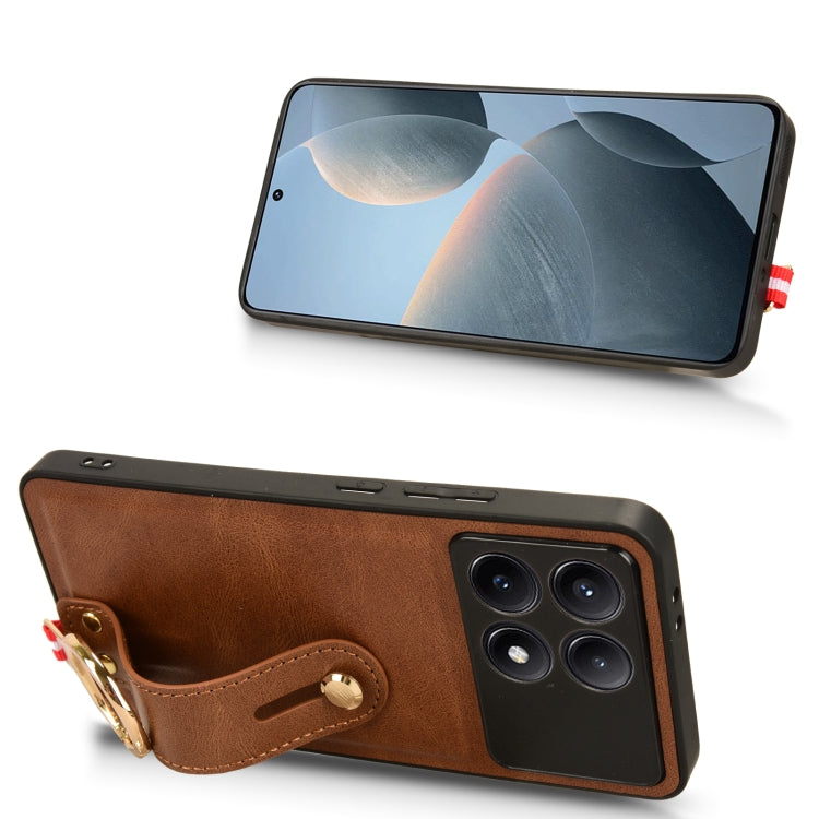 For Xiaomi Redmi K70/K70 Pro Wristband Leather Back Phone Case(Brown)