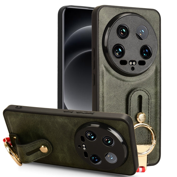 For Xiaomi 14 Ultra Wristband Leather Back Phone Case(Green) - 14 Ultra Cases by PMC TechLife | Online Shopping South Africa | PMC TechLife