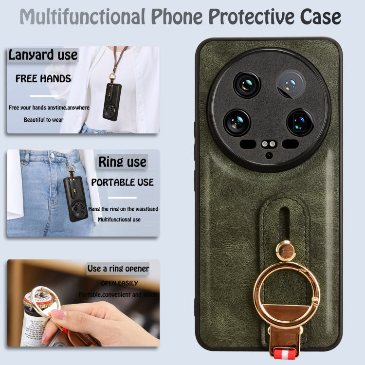 For Xiaomi 14 Ultra Wristband Leather Back Phone Case(Green) - 14 Ultra Cases by PMC TechLife | Online Shopping South Africa | PMC TechLife