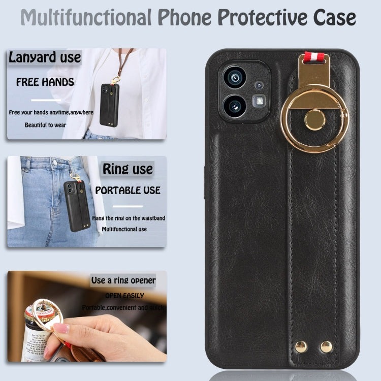 For Nothing Phone 1 Wristband Leather Back Phone Case(Black) - Nothing Cases by PMC TechLife | Online Shopping South Africa | PMC TechLife | Buy Now Pay Later Mobicred