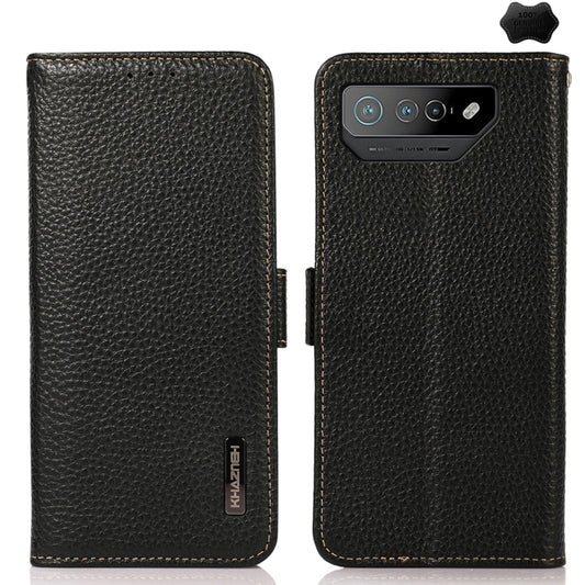 For Asus ROG Phone 7 KHAZNEH Side-Magnetic Litchi Genuine Leather RFID Phone Case(Black) - ASUS Cases by PMC Jewellery | Online Shopping South Africa | PMC Jewellery | Buy Now Pay Later Mobicred