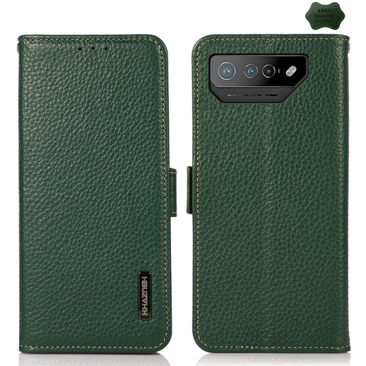 For Asus ROG Phone 7 KHAZNEH Side-Magnetic Litchi Genuine Leather RFID Phone Case(Green) - ASUS Cases by PMC Jewellery | Online Shopping South Africa | PMC Jewellery | Buy Now Pay Later Mobicred