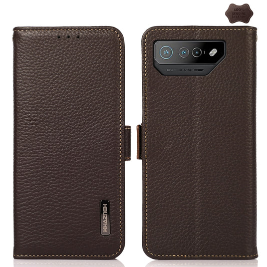 For Asus ROG Phone 7 KHAZNEH Side-Magnetic Litchi Genuine Leather RFID Phone Case(Brown) - ASUS Cases by PMC Jewellery | Online Shopping South Africa | PMC Jewellery | Buy Now Pay Later Mobicred