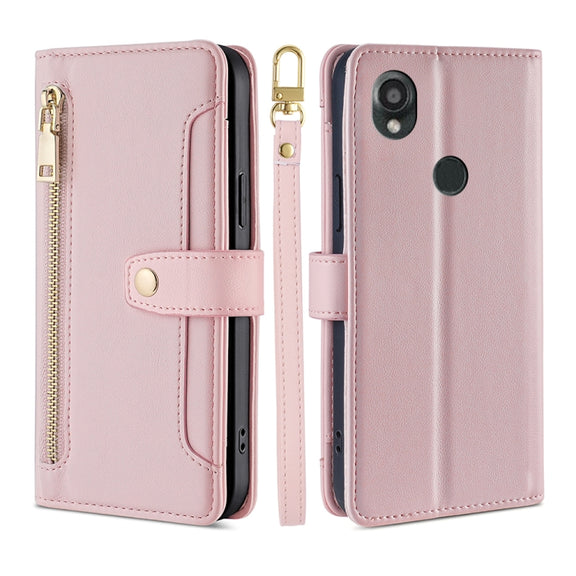 For Kyocera Digno SX3-KYG02 Sheep Texture Cross-body Zipper Wallet Leather Phone Case(Pink)