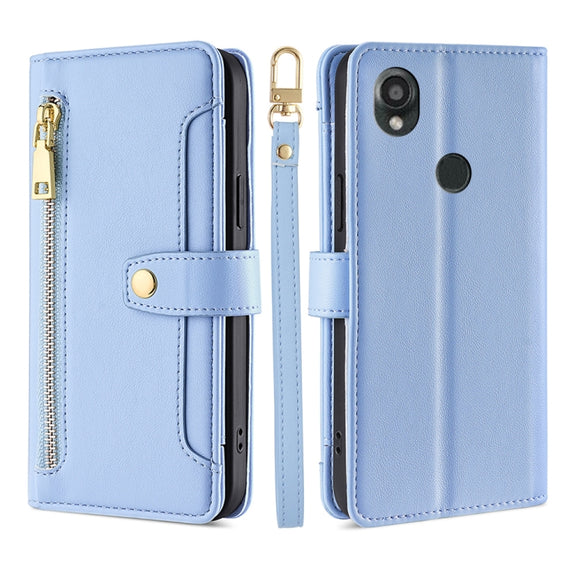 For Kyocera Digno SX3-KYG02 Sheep Texture Cross-body Zipper Wallet Leather Phone Case(Blue)