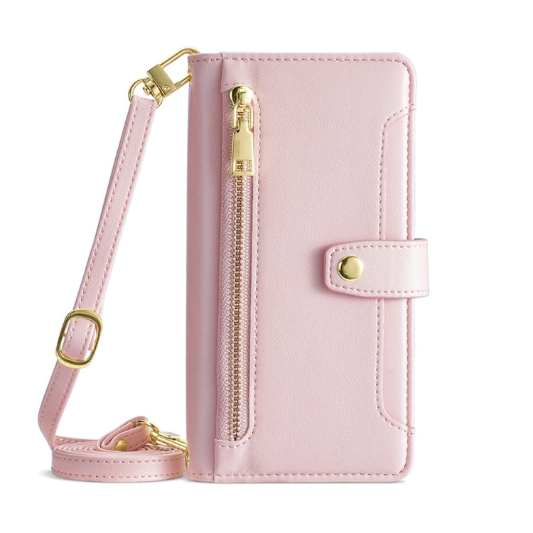 For Nokia C12 Sheep Texture Cross-body Zipper Wallet Leather Phone Case(Pink)