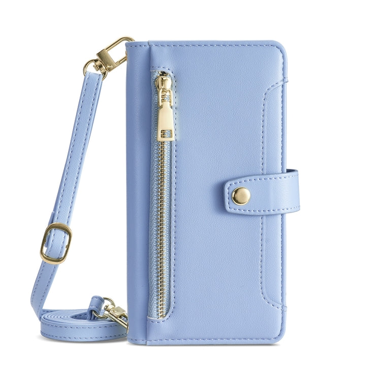 For Nokia C12 Sheep Texture Cross-body Zipper Wallet Leather Phone Case(Blue) - Nokia Cases by PMC TechLife | Online Shopping South Africa | PMC TechLife | Buy Now Pay Later Mobicred
