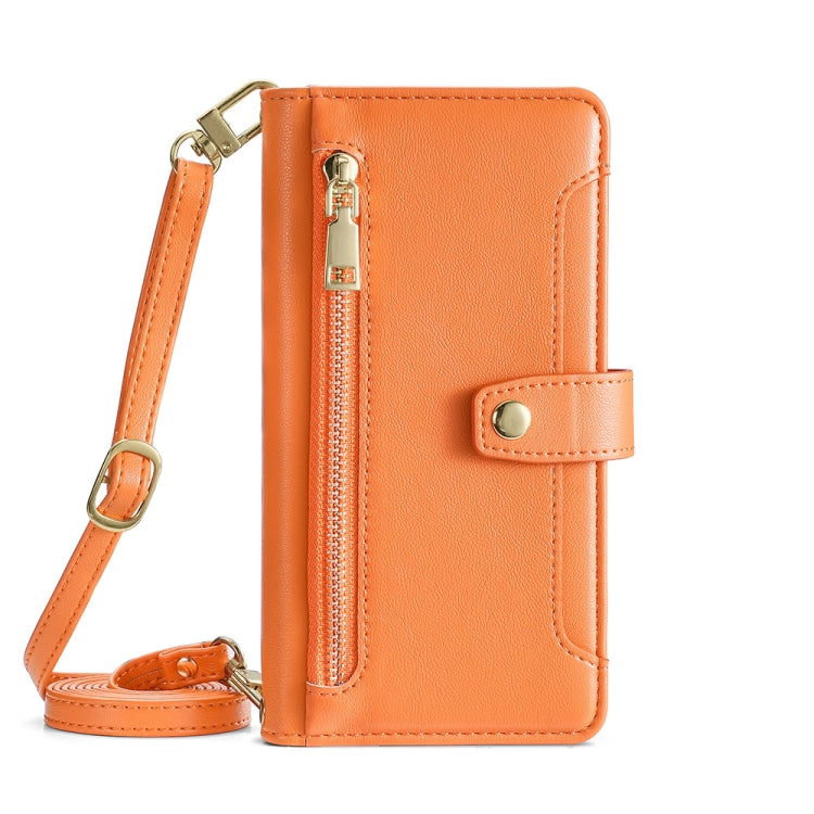 For Nokia C22 Sheep Texture Cross-body Zipper Wallet Leather Phone Case(Orange) - Nokia Cases by PMC TechLife | Online Shopping South Africa | PMC TechLife | Buy Now Pay Later Mobicred