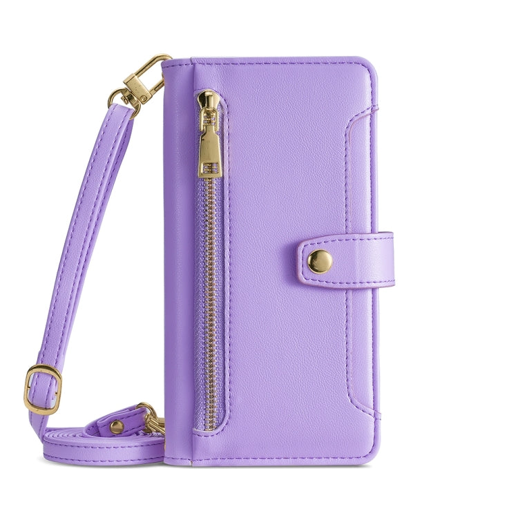 For Nokia C32 Sheep Texture Cross-body Zipper Wallet Leather Phone Case(Purple) - Nokia Cases by PMC TechLife | Online Shopping South Africa | PMC TechLife | Buy Now Pay Later Mobicred