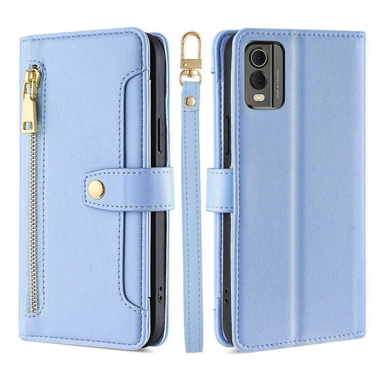 For Nokia C32 Sheep Texture Cross-body Zipper Wallet Leather Phone Case(Blue) - Nokia Cases by PMC TechLife | Online Shopping South Africa | PMC TechLife | Buy Now Pay Later Mobicred