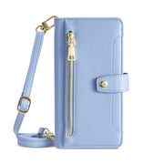 For Nokia C32 Sheep Texture Cross-body Zipper Wallet Leather Phone Case(Blue)