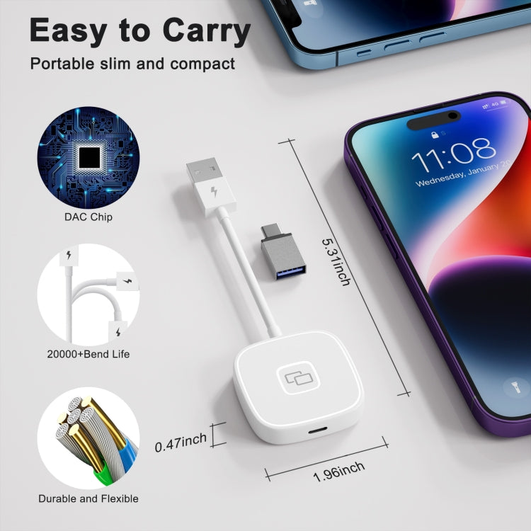 THT-020-7 USB + USB-C / Type-C Carplay Mirror Adapter for iPhone(White) - free shipping - PMC TechLife - Order now!