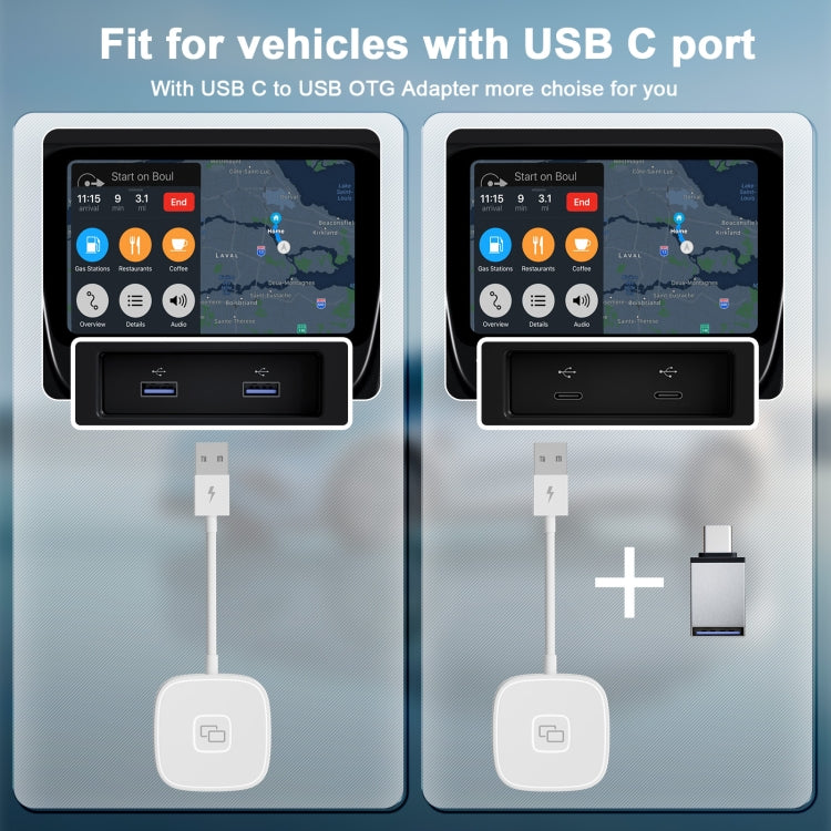 THT-020-7 USB + USB-C / Type-C Carplay Mirror Adapter for iPhone(White)
